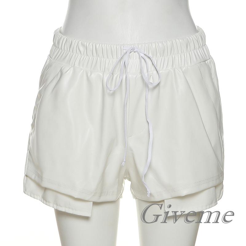 Quần Short Da PU Lưng Thun Rút Dây Màu Trơn Tương Phản Phong Cách Đơn Giản Hiệu Givenme Cho Nữ