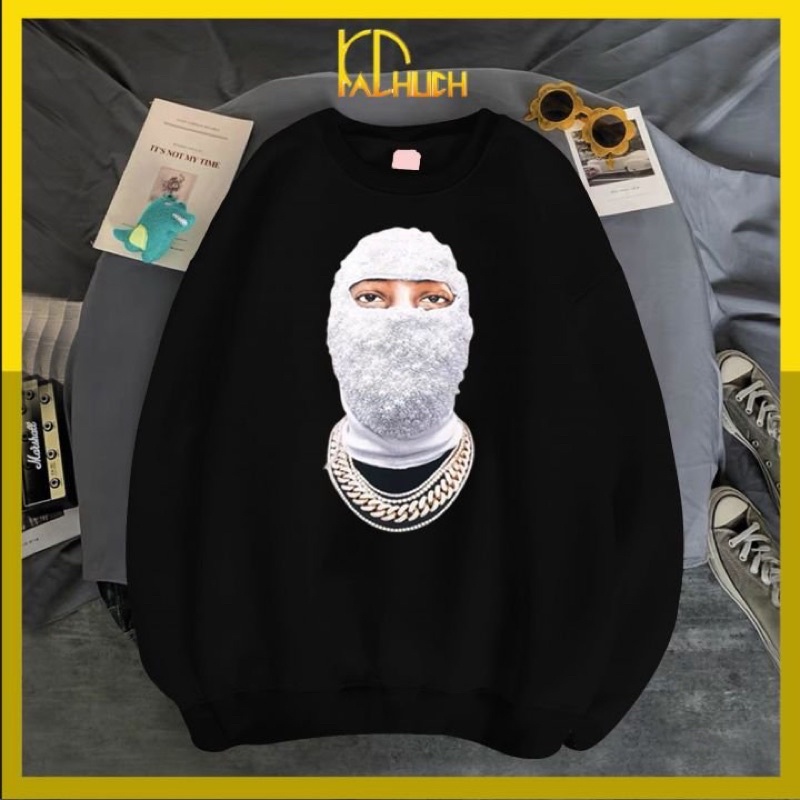 Áo sweater nam in hình mặt người ngầu chất style