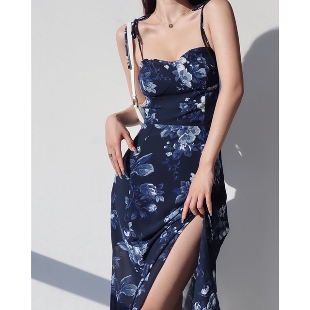 Order 15 ngày- Đầm hoa hai dây xẻ tà