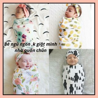 Quấn chũn thần thánh giúp em bé ngủ ngon,không giật mình,hoạt tiết TẶNG KÈM NƠ.