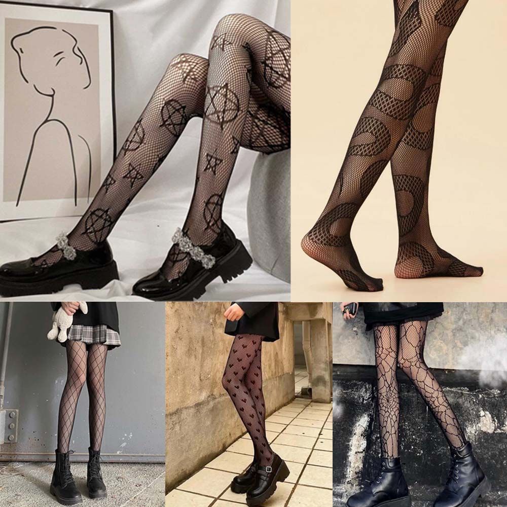 Quần tất lưới màu đen phong cách punk cá tính cho nữ