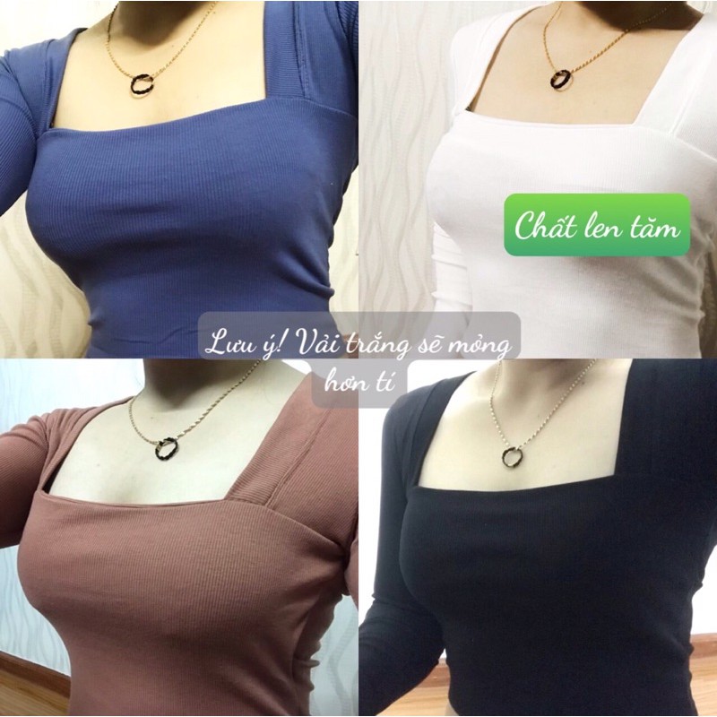 Áo Croptop Tay Dài Nữ [HOT] áo thun Cổ Vuông - chất len tăm cao cấp - mã 0395