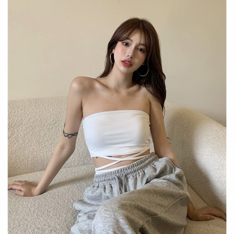 Áo quây ngực croptop nữ đan dây chéo mặc 2 kiểu chất thun gân - CUTEZOO