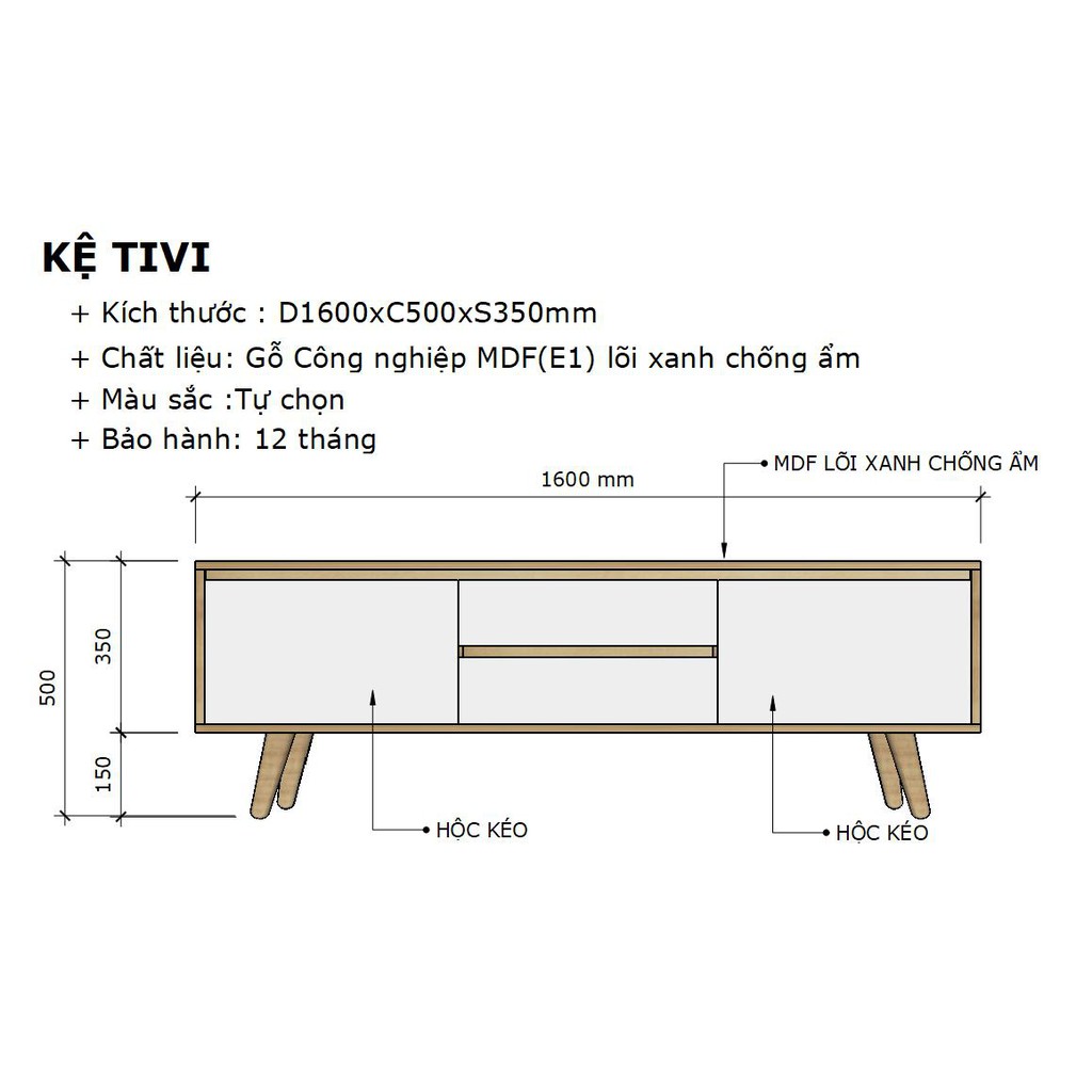 Kệ Tivi Bằng Gỗ MDF Cao Cấp 1m6 - Nội thất phòng khách HLKTV01