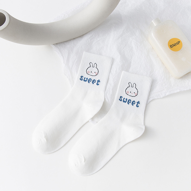 Fashion Vớ cotton dệt kim màu trắng xinh xắn dành cho nữ