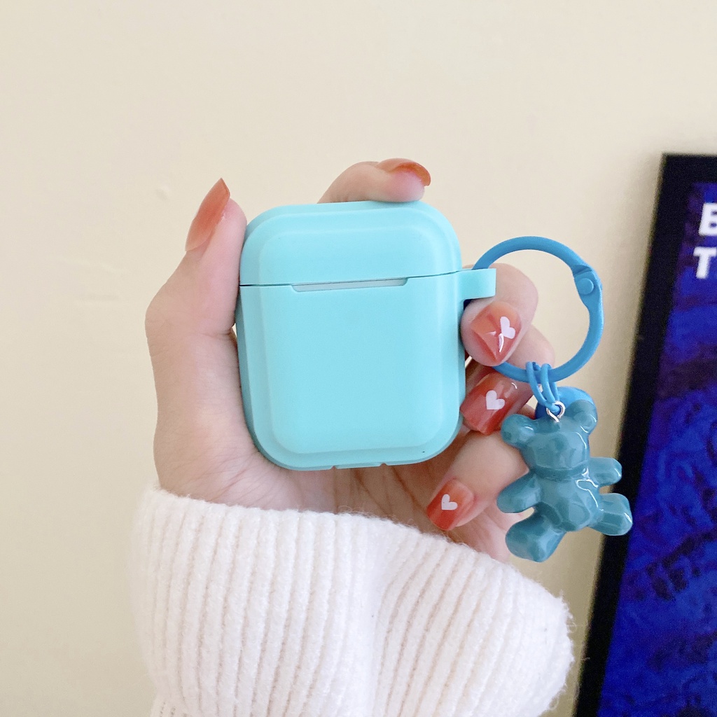 Vỏ Bảo Vệ Hộp Sạc Tai Nghe airpods 1 2 3 pro Bluetooth Bằng tpu Mềm Hình Vuông Màu Hồng Xanh Dương Cam Có Móc Khóa Gấu