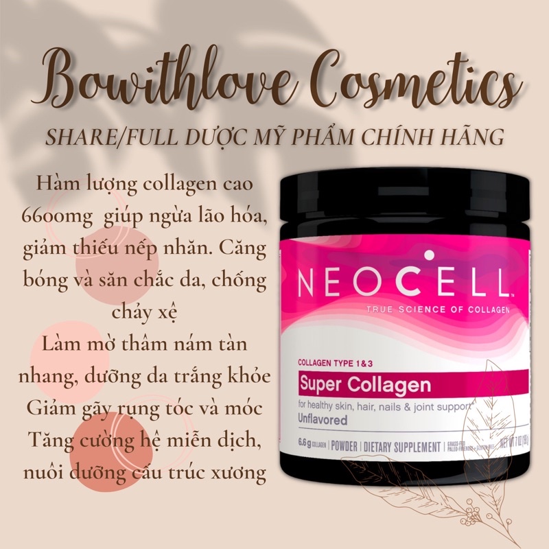 Collagen Bột Neocell Super Collagen Peptides Type 1&3 200G Mỹ