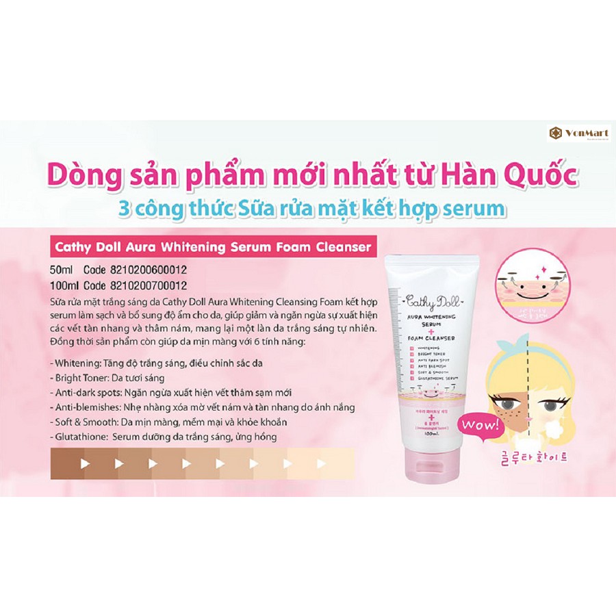 Sữa Rửa Mặt Trắng Da CathyDoll Aura Whitening Serum