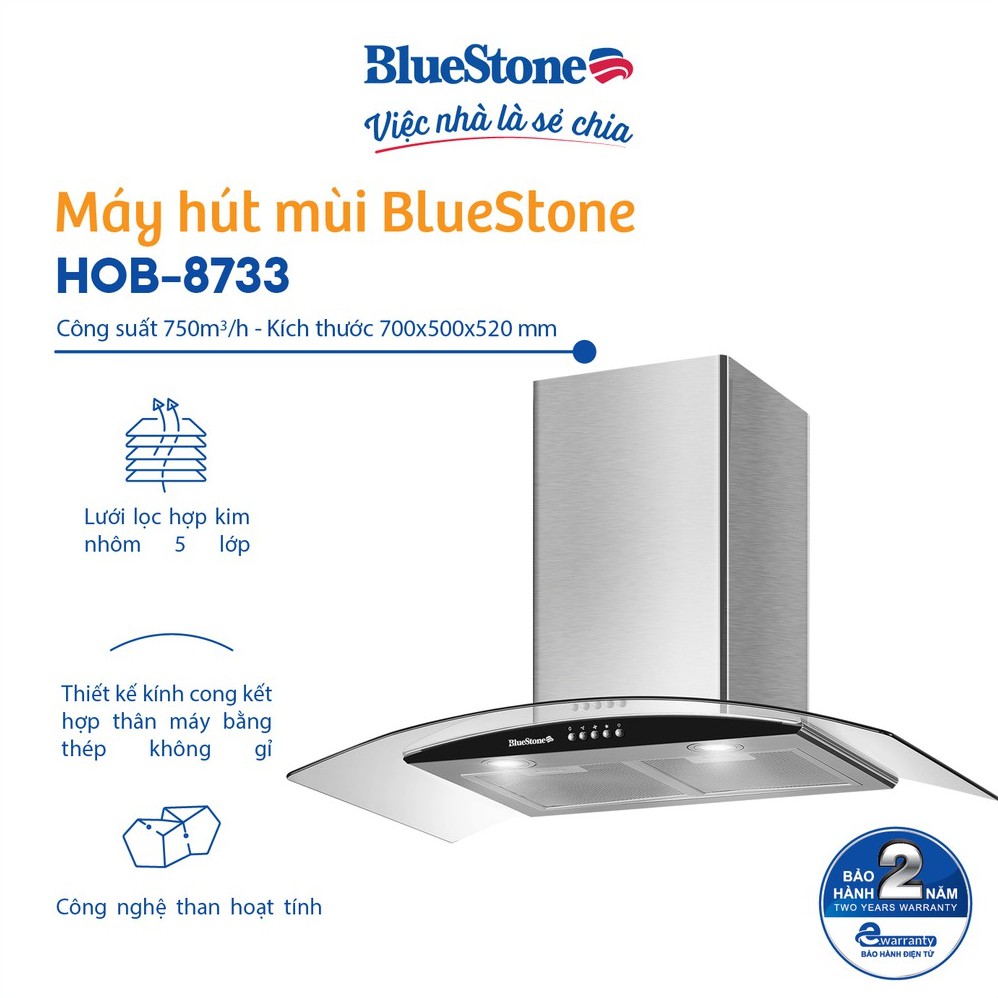 Miễn phí lắp đặt HCM HN - Máy hút mùi Bluestone HOB-8733