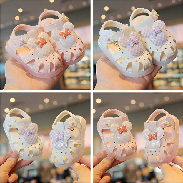 SUGE Xăng đan Đế Mềm Chống Trượt Thoáng Khí Thoải Mái In Hình Mickey Minnie Thời Trang Cho Bé Gái
