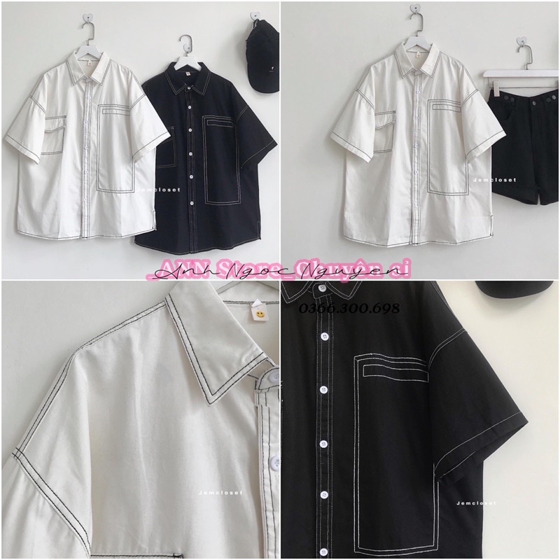 Áo somi chỉ nổi cộc tay cá tính oversize (ảnh thật_annstore)