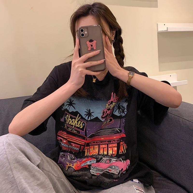 Áo thun phông logo tay PINK tay lỡ form rộng phong cách Retro Vintage Unisex NK4587 LYLYCUTESHOP