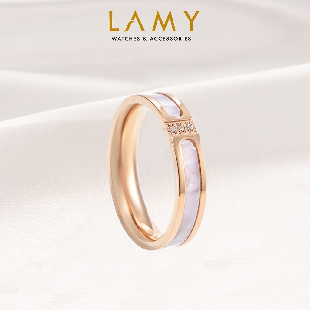 Nhẫn cặp đôi CDE Stone Inlaid Rose Gold Ring CDE8047RG & CDE8021RG