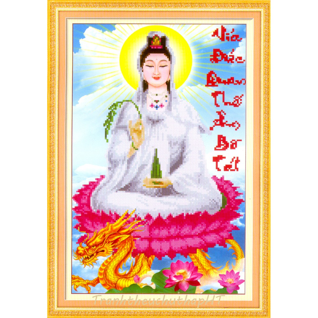Tranh thêu chữ thập Phật bà Quan Âm 222905 - tự thêu