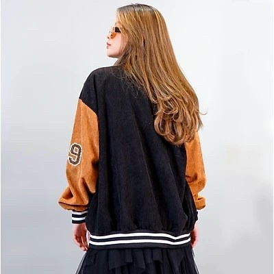 Áo Khoác Bomber Jackets kaki Nhung Tăm Cổ Bẻ Thêu GẤU 89 Form Rộng Unisex Nam Nữ Ulzzang