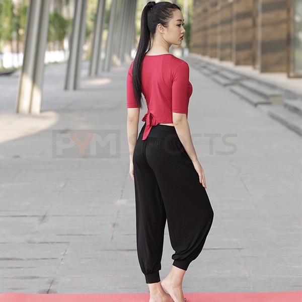 Set Yoga - áo crop buộc dây quần alibaba [ BH GIẶT MÁY 6THÁNG ] Bộ đồ tập yoga che khuyết điểm, siêu thoáng khí,mềm mịn