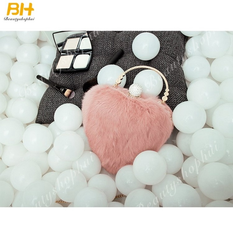 Túi Đeo Chéo 100% Lông Thỏ Thật Hình Trái Tim