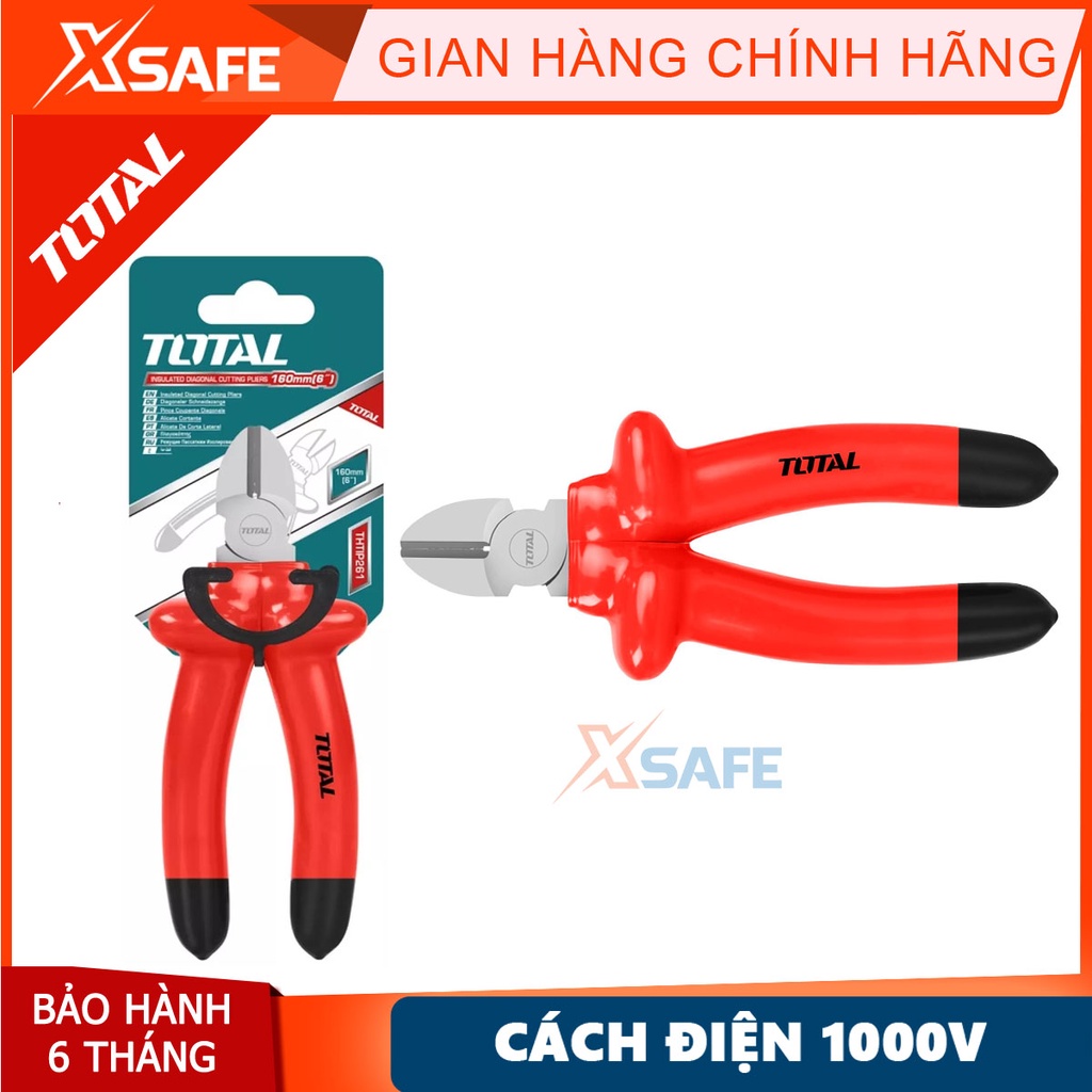 Kềm răng cách điện 1000V TOTAL 7inch, 8inch Kìm cách điện thép Cr-V siêu cứng chống rỉ sét tay cầm cao su - Chính hãng