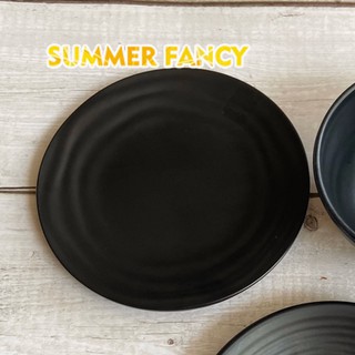 Dĩa cạn gân nhựa Melamine đen nhám, ngói nhám - chén bát nhà hàng dụng cụ pha chế