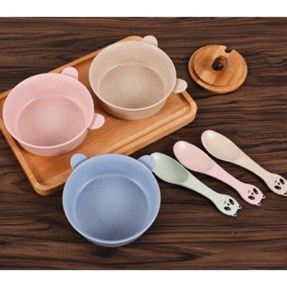 Bát ăn dặm lúa mạch kèm thìa hình gấu trúc dễ thương