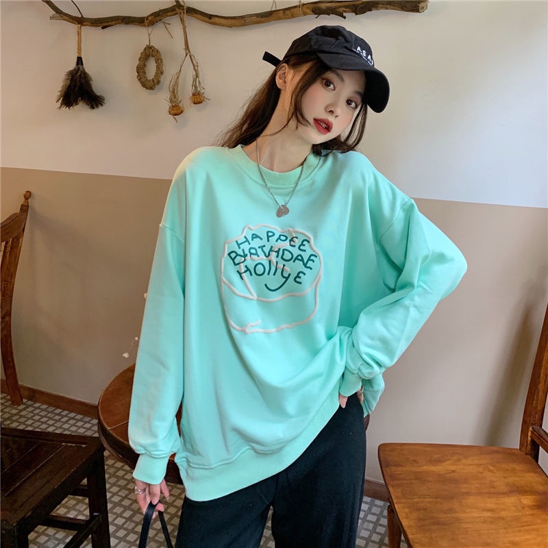 Áo Thun Nỉ Dáng Rộng In Hình Bọt Biển Thời Trang Hàn Quốc Cho Nữ