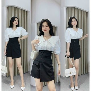 SET ÁO SƠ MI + CHÂN VÁY NÚT CẠP CAO [ TNT SHOP BIGSIZE 60KG 90KG ]