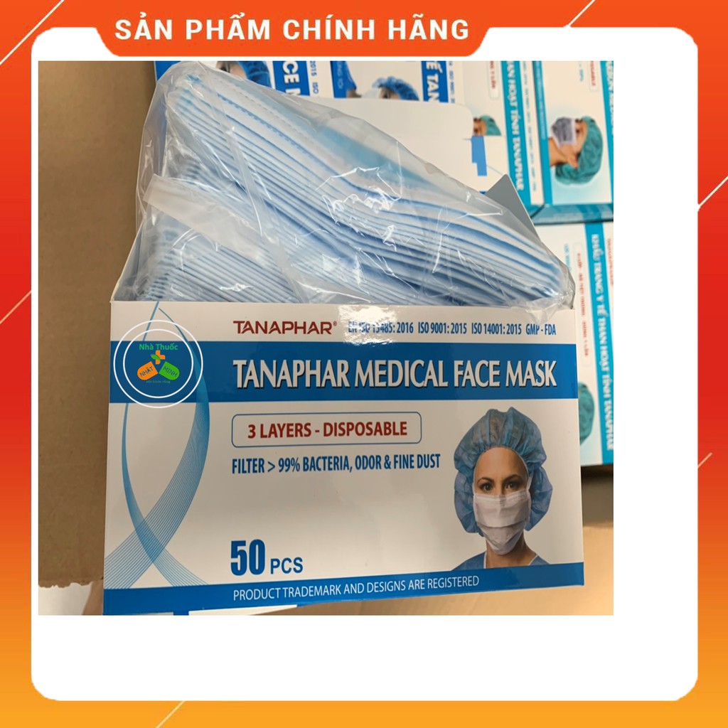 [Chính Hãng] Khẩu Trang Y Tế TANAPHAR 3 Lớp Kháng Khuẩn Tiện Lợi Hộp 50 Cái Màu Xanh