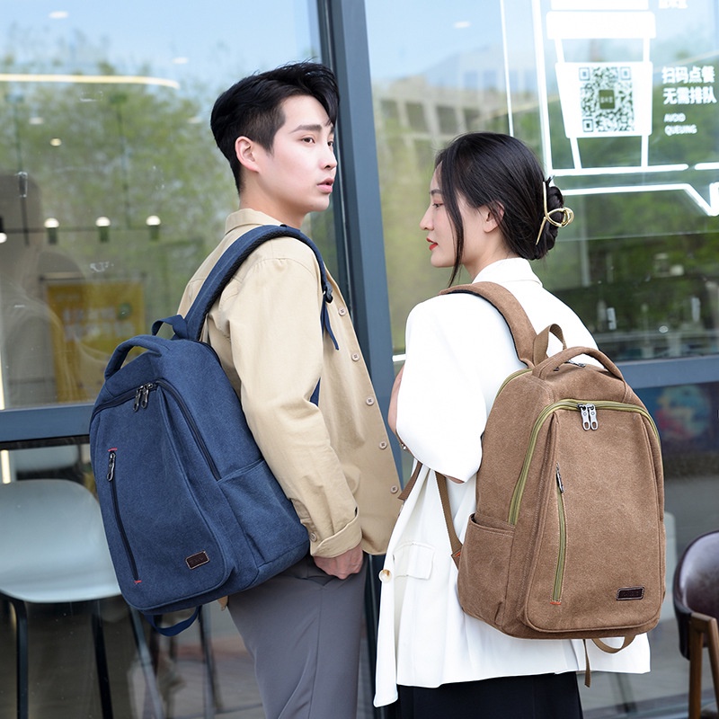 [Quà tặng miễn phí] Ba Lô Đi Học Vải Canvas Thiết Kế Cỡ Lớn Phong Cách Hàn Quốc Xinh Xắn Dành Cho Nam Nữ FT7300