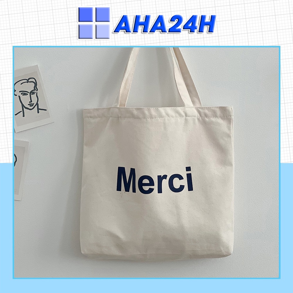 Túi tote vải Canvas phong cách đi học đi chơi hàn quốc giá rẻ in Merci AH1601
