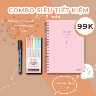 [COMBO SIÊU TIẾT KIỆM]SỔ KLONG B5 200 TRANG BÚT LINE ĐI NÉT SET HIGHLIGHT 5 MÀU 2 ĐẦU TAKE NOTES BULLET JOURNAL