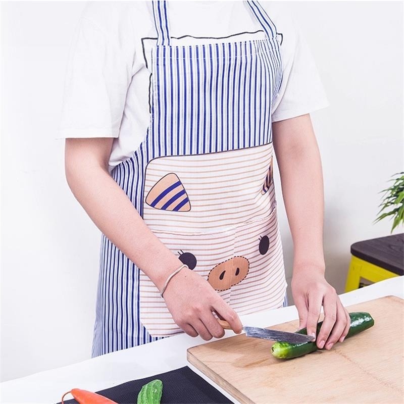 Tạp Dề Không Tay Chống Thấm Nước Chống Văng In Hình Heo Hoạt Hình Dễ Thương Có Túi Tiện Lợi Cho Nhà Bếp