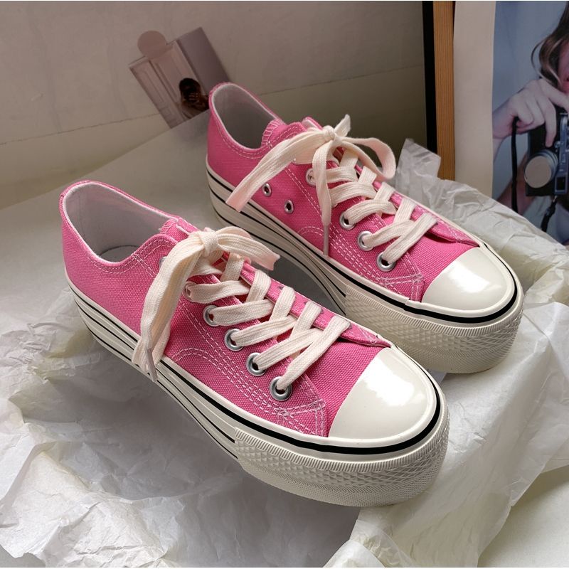 Giày Vải Canvas Đế Xuồng Dày Màu Hồng Dễ Phối Đồ Thoải Mái Và Thoải Mái Cho Nữ