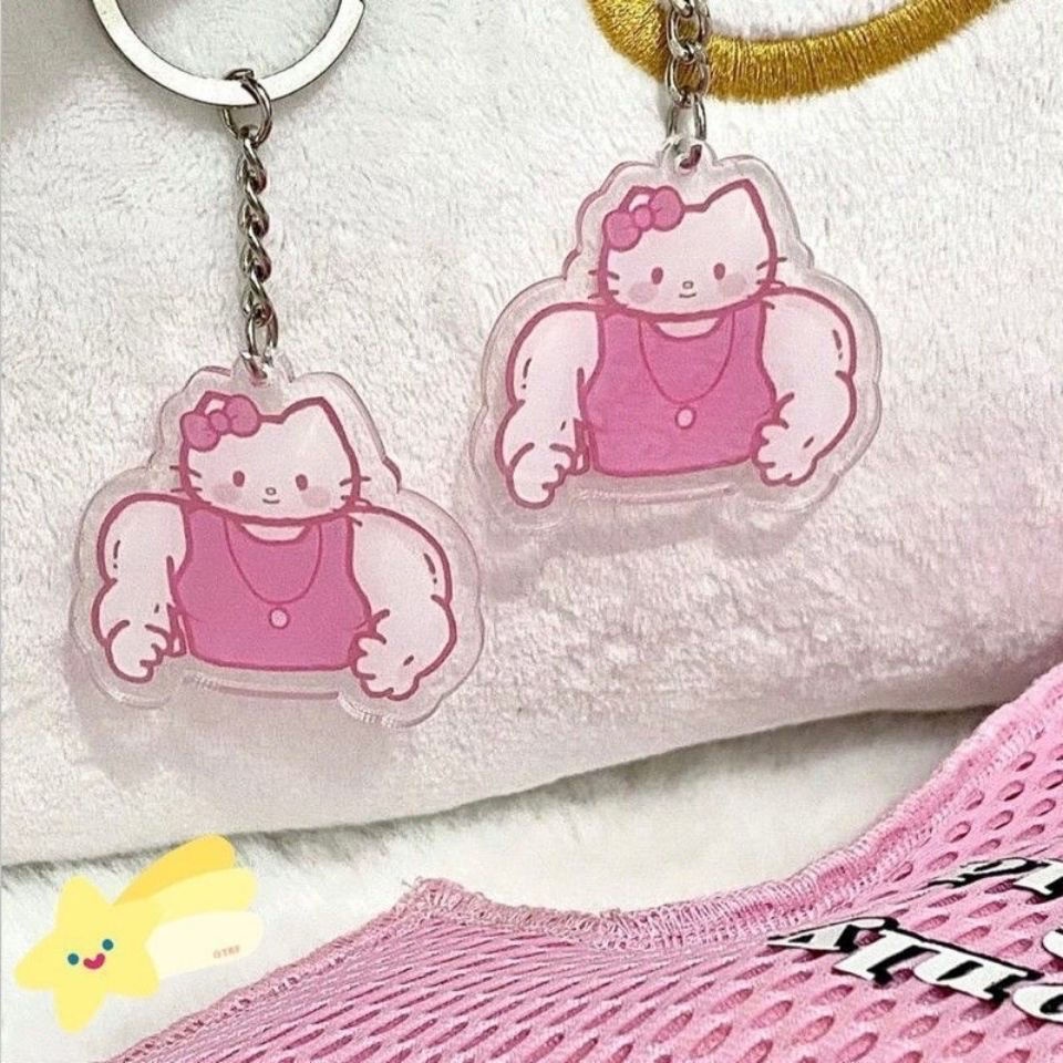 Móc khoá hello kitty đô con cơ bắp dễ thương, anime lực điền cute cặp đôi treo xe máy.