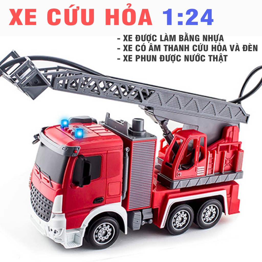 Mô hình xe cứu hỏa phun được nước thật xe ô tô  có âm thanh và đèn tỉ lệ 1:24 xe đồ chơi trẻ em