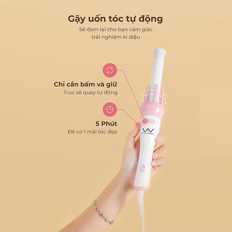 Máy Uốn Tóc ❤️ Máy Làm Xoăn Xoay Tự Động 360 Độ Màu Hồng ❤️