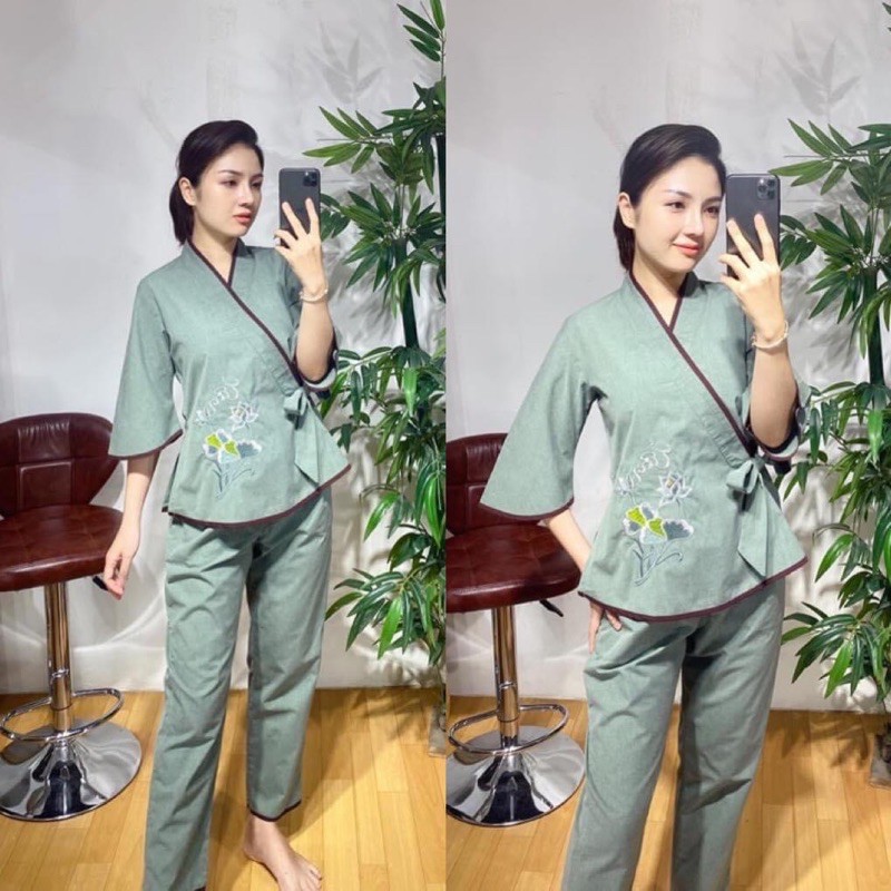 Đồ Lam Đi Chùa # Mẫu Nơ Thêu Chữ Tâm # Đồ Bộ