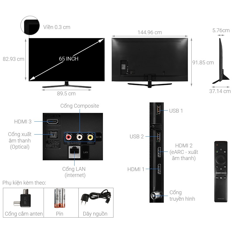 Tivi Samsung Smart 4K 65 inch 65TU8500 Crystal UHDModel Mới | BigBuy360 - bigbuy360.vn