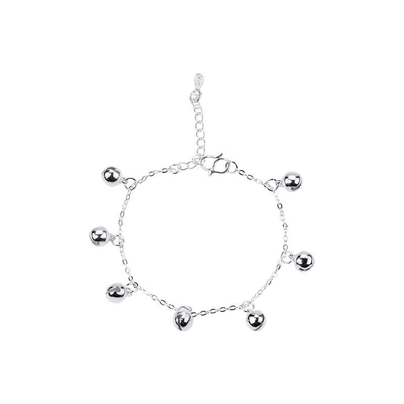 Vòng tay tua rua gắn chuông dạng hạt kiểu chuỗi xích màu bạc phong cách Hàn Quốc cho nữ