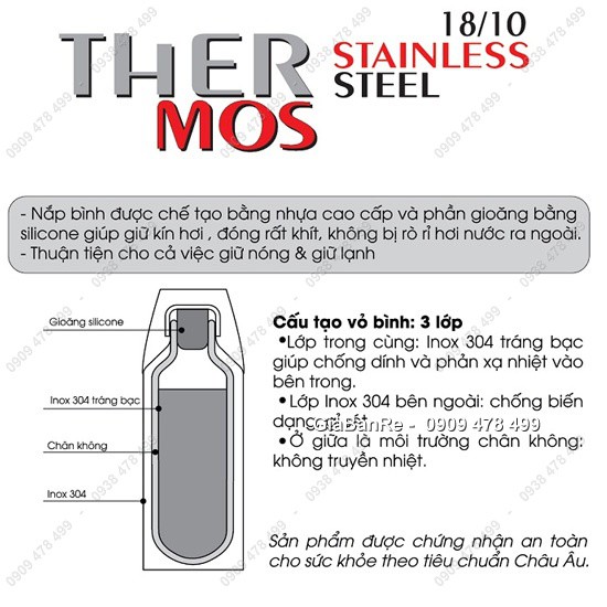 MS: 4718 - BÌNH GIỮ NHIỆT THEMOS ELMICH 6386 - 500ML - HÀNG QUÀ TẶNG CÓ LOGO NHỎ