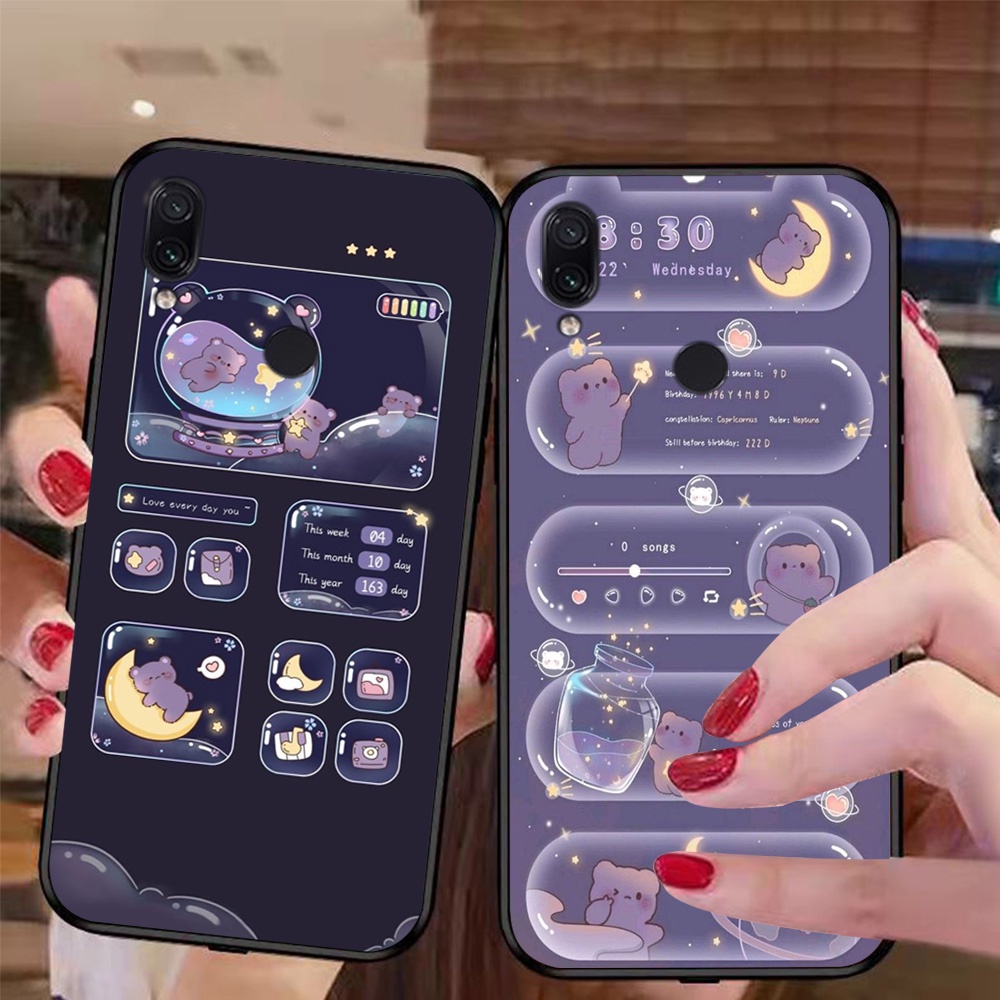 Ốp lưng điện thoại xiaomi redmi 7 bộ gấu tím may mắn