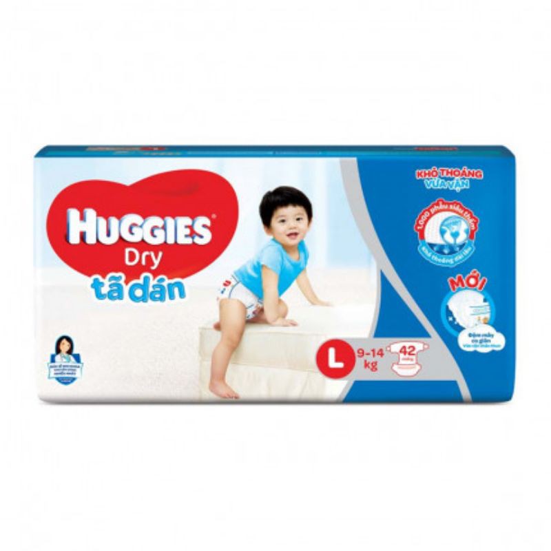 Bỉm -Tã dán Huggies Dry size L 42 miếng (cho bé 9 - 14kg).