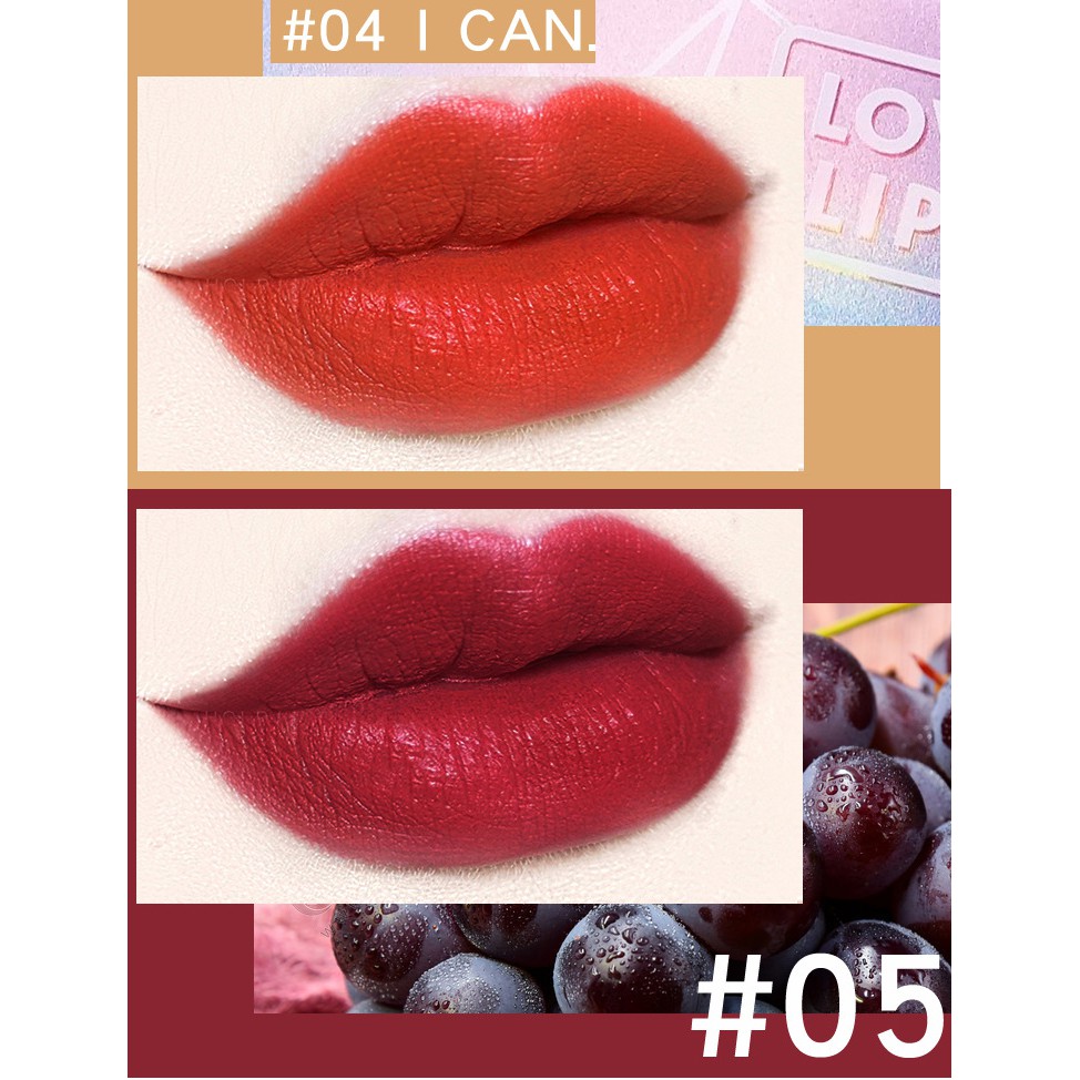 Set 5 Thỏi Son Lì Lâu Trôi Mịn Môi BINMEI Love Lips No.8327 Thiết Kế Vỏ Pha Lê Sang Trọng