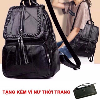 Balo da mềm tặng kèm ví bật nắp
