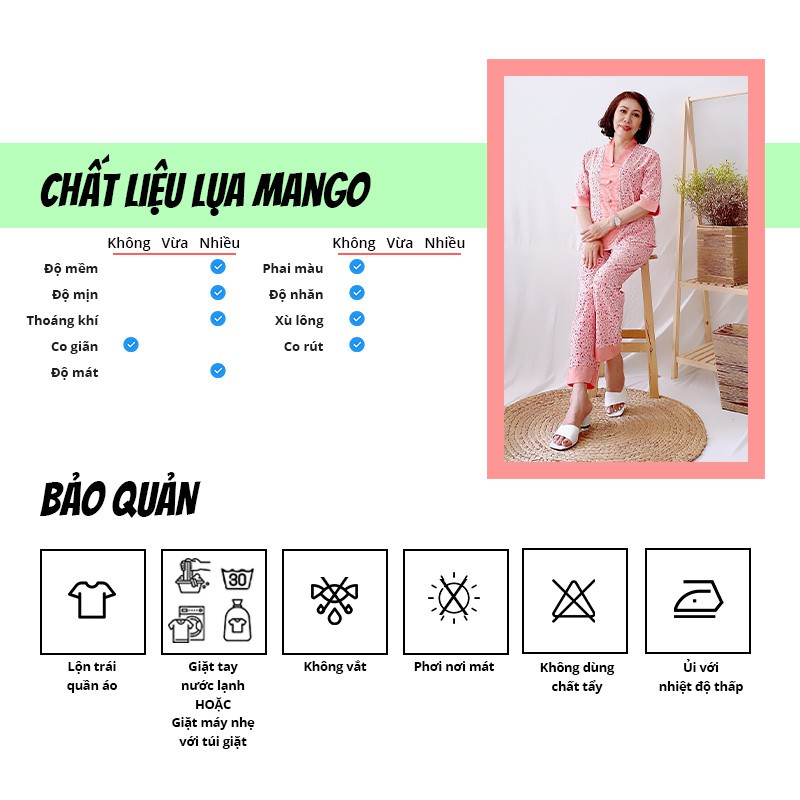 Đồ trung niên SBORG bộ mặc nhà nữ cổ chui lụa mango hoa nhí tay lửng quần dài có túi bigsize 50 - 75kg quà tặng mẹ