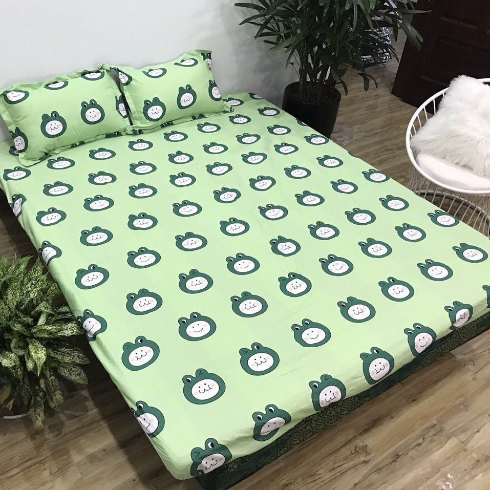 Bộ ga gối poly cotton mẫu ếch xanh