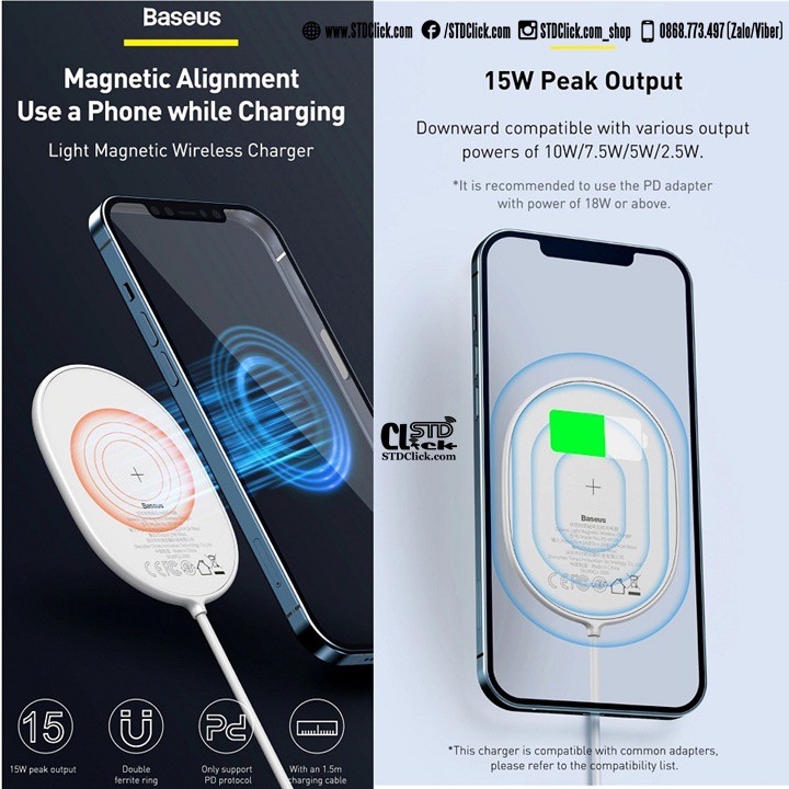 SẠC NAM CHÂM BASEUS LIGHT MAGNETIC 15W FOR IPHONE 12 SERI CHÍNH HÃNG