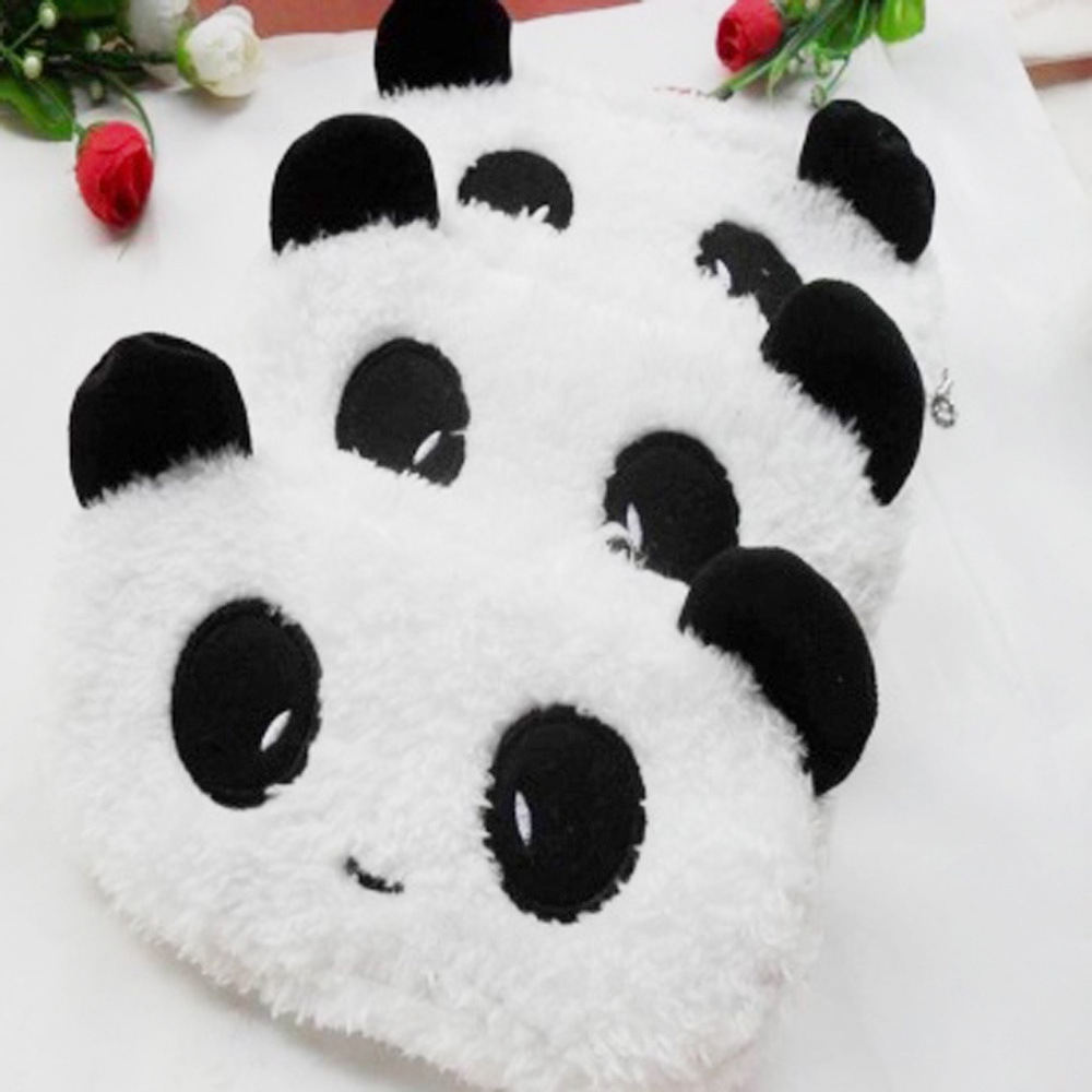 Túi bông mềm mại đựng bút đồ dùng trang điểm họa tiết gấu trúc có khóa kéo dễ thương