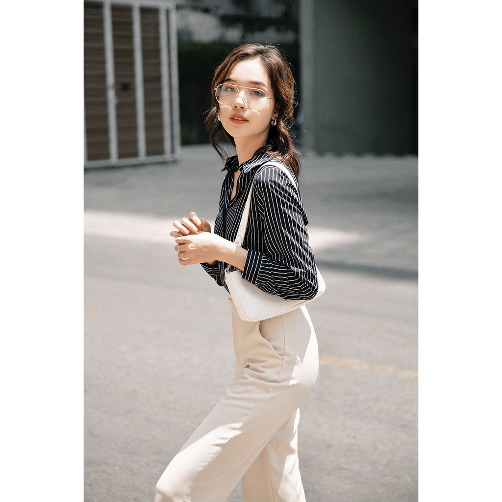 [GILLEE] Áo Sơ Mi Lụa Sọc Navy New