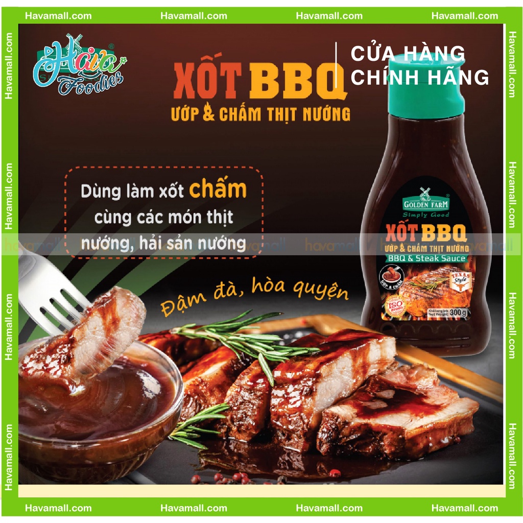 [HÀNG CHÍNH HÃNG] Sốt BBQ Ướp Và Chấm Thịt Nướng Golden Farm 300gr - TẶNG LÁ BASIL