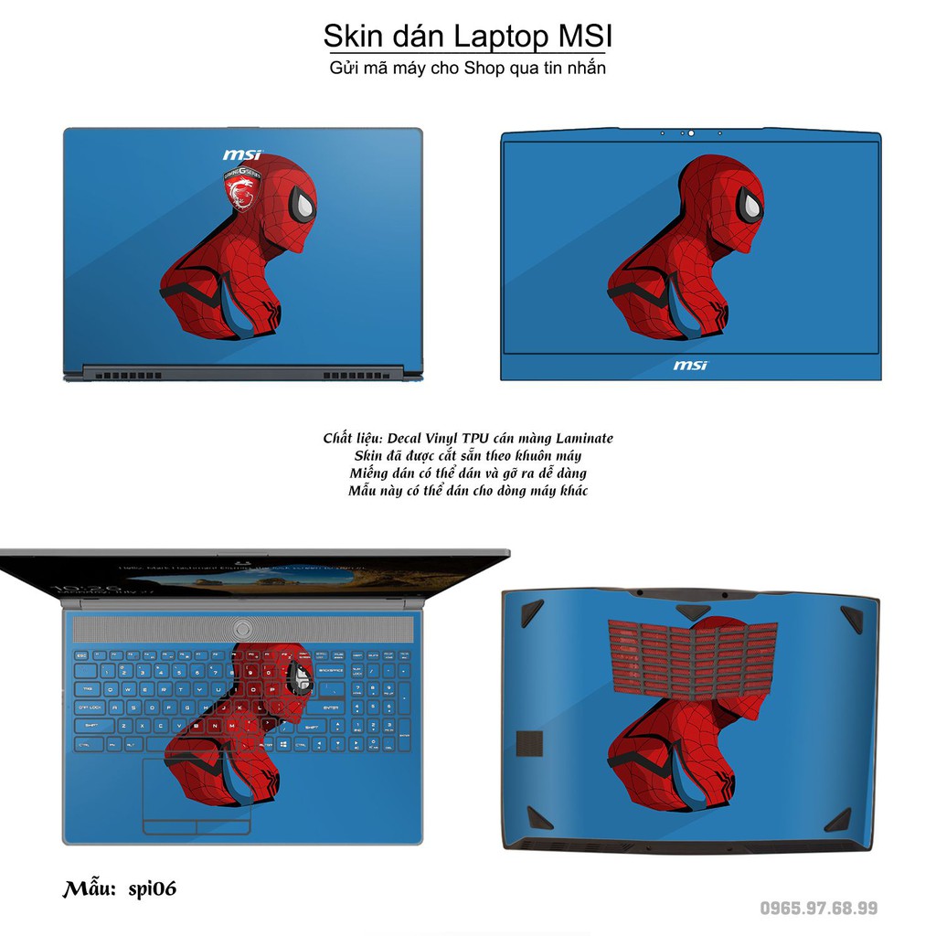 Skin dán Laptop MSI in hình người nhện Spiderman (inbox mã máy cho Shop)